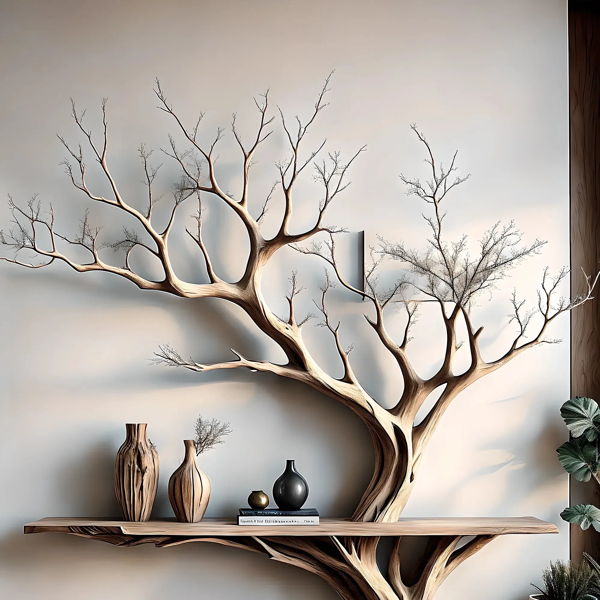 Tree Shaped Desk and Console Table Natural Wood Home Decoration