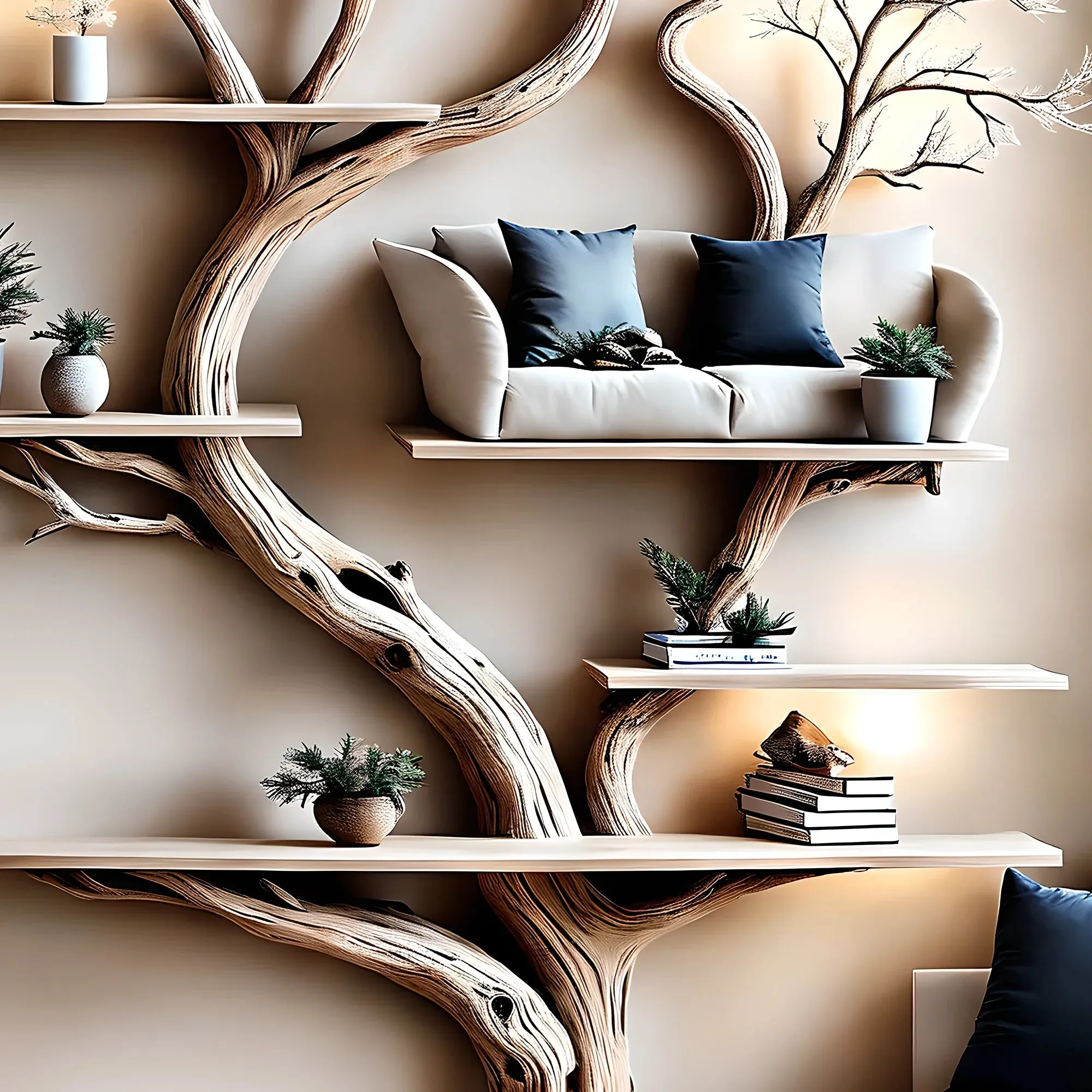 Solid Wood Tree Shaped Bookshelf Handmade Decorative Bookcase for Home