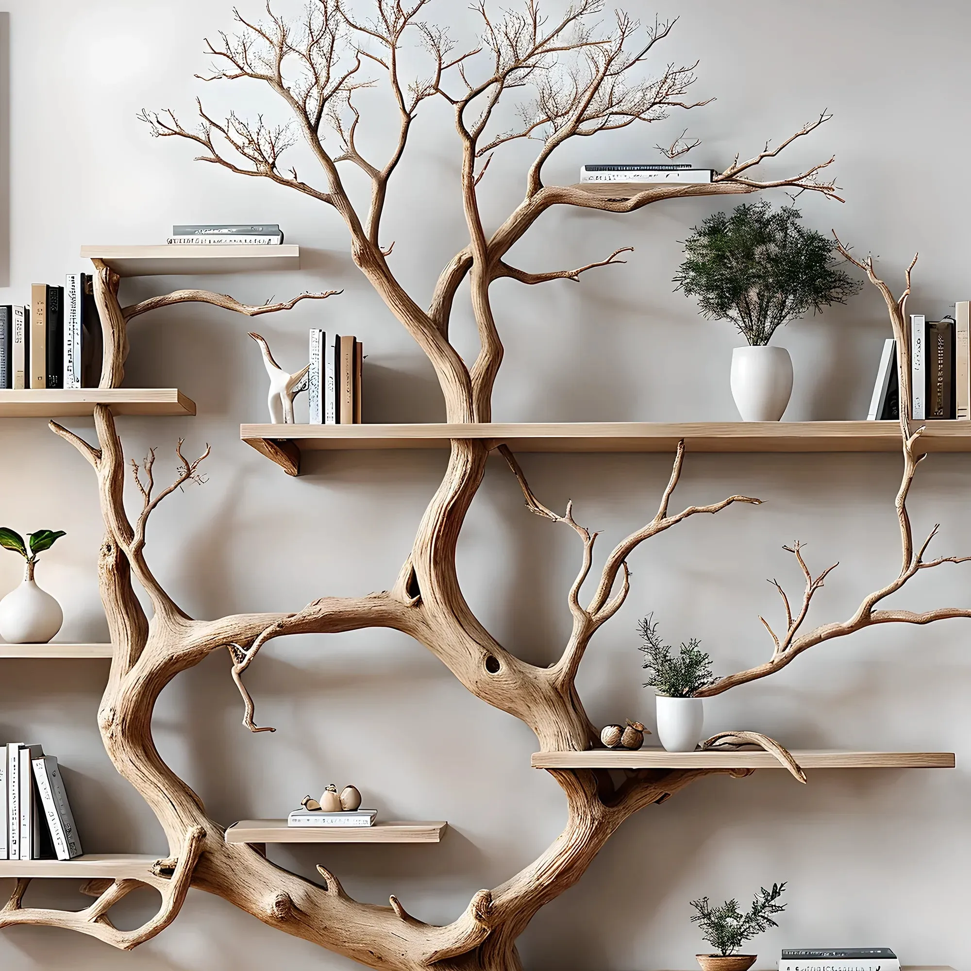 Tree Shaped Decorative Shelf Wooden Bookcase for Kids Room and Home Decor
