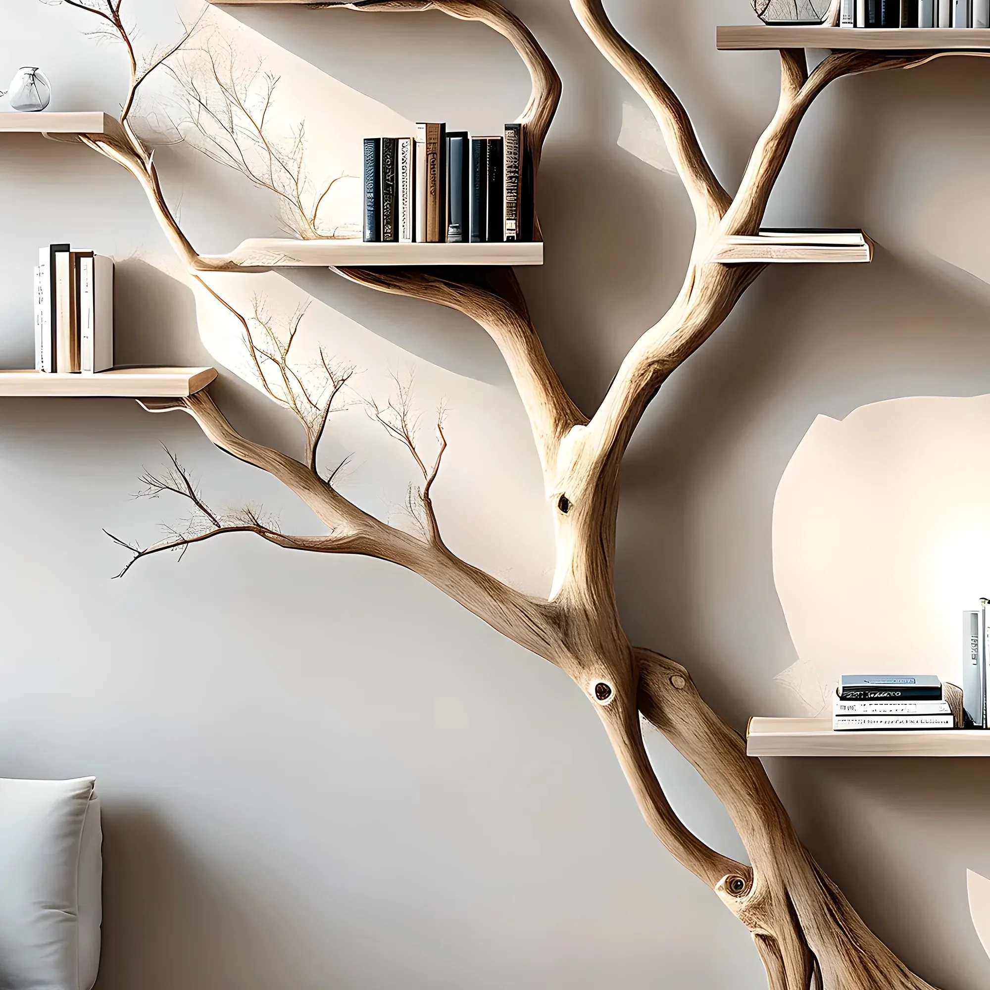 Tree Shaped Wooden Bookcases Solid Wood Library Shelf for Living Room or Kids